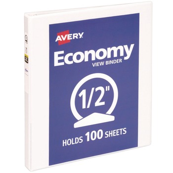 Avery 05706 3 Round Rings 0.5 in. Capacity 11 in. x 8.5 in. Economy View Binder - White