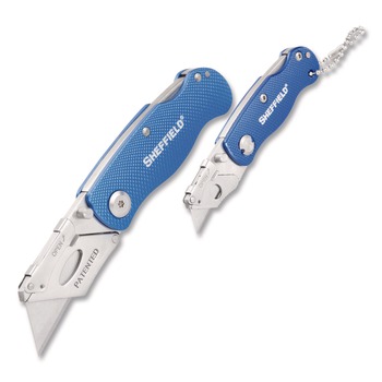 HAND TOOLS | GreatNeck 1 Standard 1 Mini Blade Folding Lock Back Utility Knife Set - Blue - 12117