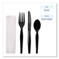  | Boardwalk BWKFKTNHWPSBLA Heavyweight Fork/Knife/Napkin/Teaspoon 4-Piece Plastic Cutlery Kit - Black (250/Carton) image number 2