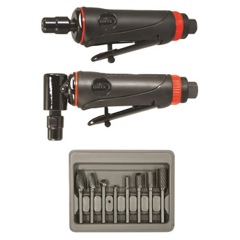 AIR TOOLS AND EQUIPMENT | Astro Pneumatic Onyx 2-Piece Die Grinder Kit with 8-Piece Double Cut Carbide Rotary Burr Set - 219