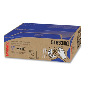 WypAll 12.5 in. x 23.5 in. Heavy-Duty Foodservice Cloths - Blue (100/Carton) - 51633