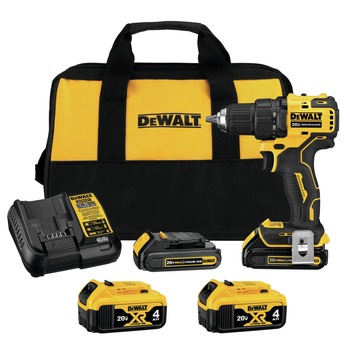 Dewalt 20V MAX XR ATOMIC Brushless Lithium-Ion 1/2 in. Cordless Compact Drill Driver Kit with 3 Batteries Bundle (1.5 Ah/4 Ah) - DCD708C2-DCB204-BNDL