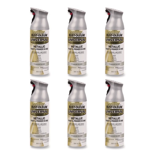 Paint | Rust-Oleum 245220 Universal Premium Spray Paint, Metallic Silver, 12 oz Aerosol Can, 6/Carton image number 0
