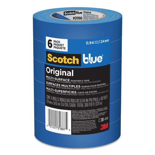  | 3M 2090-24EP6 0.94 in. x 60 yds. 3 in. Core Original Multi-Surface Painter's Tape - Blue (6/Pack) image number 0