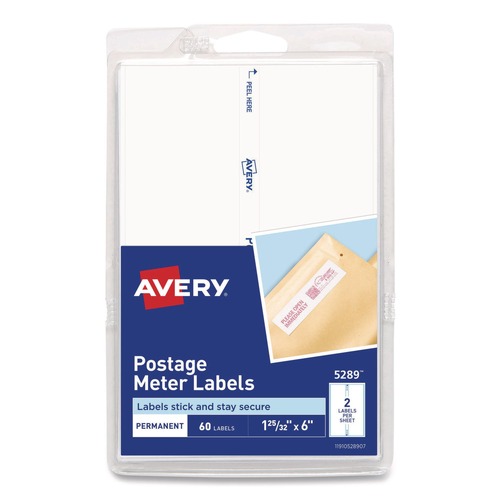 July Member-Exclusive Offer Save 10% off on One Item | Avery 05289 1.78 in. x 6 in. Postage Meter Labels for Personal Post Office - White (2/Sheet, 30 Sheets/Pack) image number 0
