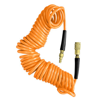 Freeman 1/4 in. x 25 ft. Polyurethane Recoil Air Hose with Bend Restrictors and Brass Fittings - P1425RCF