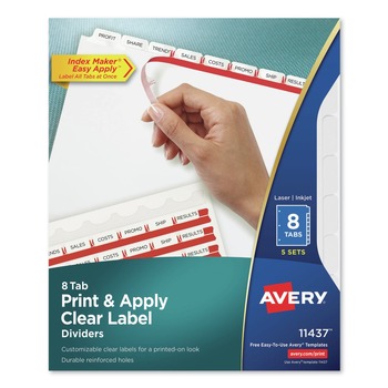 Avery Index Maker 11 in. x 8.5 in. 8-Tab Print and Apply Clear Label Dividers - White (5/Pack) - 11437