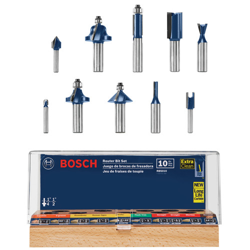  | Bosch RBS010 All-Purpose Professional Carbide-Tipped 10-Piece Router Bit Set image number 0