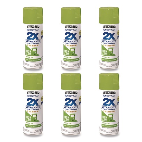 Paint | Rust-Oleum 331179 Painter's Touch 2X Ultra Cover Spray Paint, High Gloss Tropical Leaf, 12 oz Aerosol Can, 6/Carton image number 0