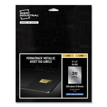 Avery 61524 PermaTrack 0.75 in. x 2 in. Laser Printers Asset Tag Labels - Metallic Silver (240/Pack)