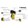 Stationary Air Compressors | EMAX ESP07V120V1 7.5 HP 120 Gallon Industrial 2 Stage Single Phase Industrial V4 Pressure Lubricated Pump 31 CFM @ 100 PSI Plus SILENT Air Compressor image number 6