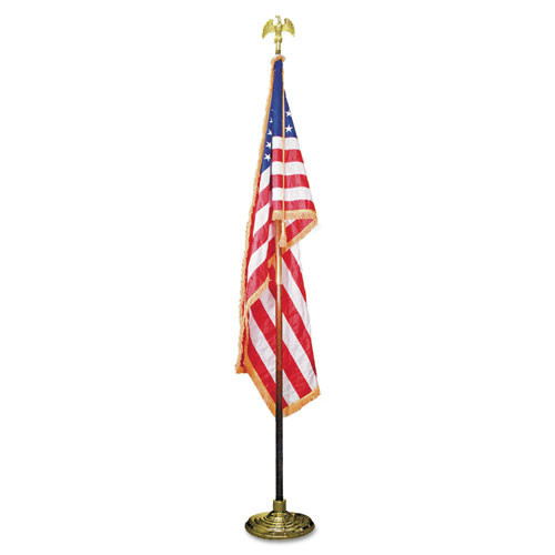 | Advantus MBE031400 60 in. x 36 in. Flag 8 ft. Oak Staff Heavyweight Nylon Deluxe U.S. Flag and Staff Set image number 0