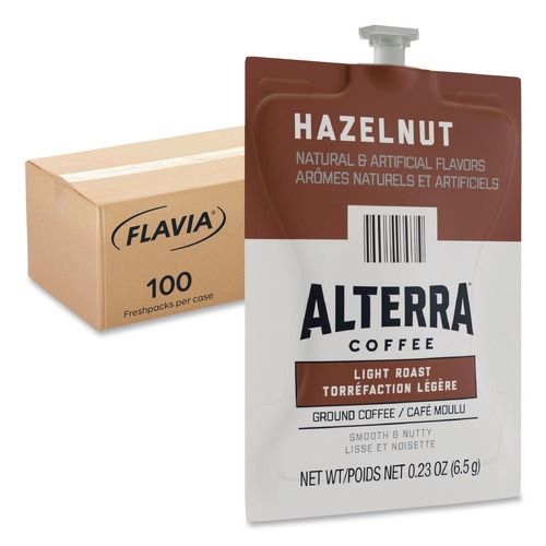 On Sale | FLAVIA 48011 0.23 oz. Pouch Alterra Coffee Freshpack - Hazelnut (100/Carton) image number 0