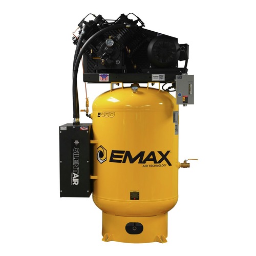 Stationary Air Compressors | EMAX ESP07V120V3 7.5 HP 120 Gallon 2-Stage 3-Phase Industrial V4 Pressure Lubricated Solid Cast Iron Pump 31 CFM @ 100 PSI Patented Plus SILENT Air Compressor image number 0