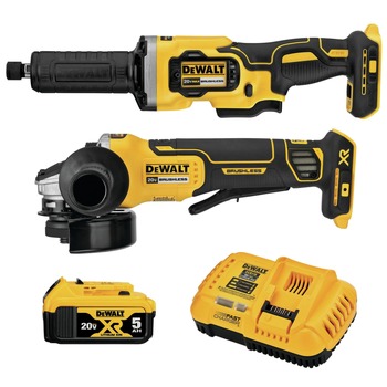 COMBO KITS | Dewalt 20V MAX XR Brushless Lithium-Ion 4-1/2 in. Cordless Angle Grinder and 1-1/2 in. Die Grinder Combo Kit (5 Ah) - DCK203P1