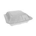 Percentage Off | Pactiv Corp. YTD19903ECON 9.13 in. x 9 in. x 3.25 in. 3 Compartment Dual Tab Lock Economy Vented Foam Hinged Lid Containers - White (150/Carton) image number 0