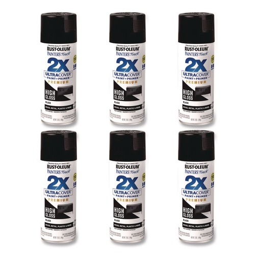 Paint | Rust-Oleum 331172 Painter's Touch 2X Ultra Cover Spray Paint, High Gloss Black, 12 oz Aerosol Can, 6/Carton image number 0