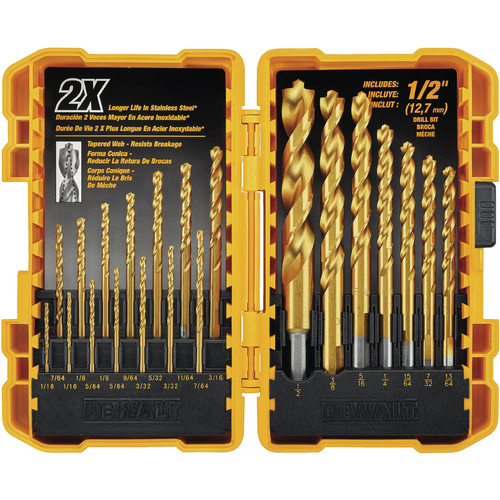 Drill Driver Bits | Dewalt DW1361 21-Piece Titanium Nitride Coated Pilot Point Drill Bit Set image number 0