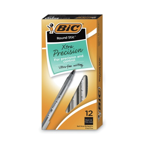 July Member-Exclusive Offer Save 10% off on One Item | BIC GSF11 BLK Round Stic Xtra Precision Fine 0.8 mm. Stick Ballpoint Pen - Black Ink/Smoke Barrel (1-Dozen) image number 0