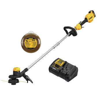 TRIMMERS | Dewalt DCST925M1-DWO1DT802 20V MAX Lithium-Ion 13 in. Cordless String Trimmer and 0.080 in. x 225 ft. String Trimmer Line Bundle (4 Ah)