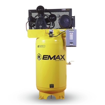 PORTABLE AIR COMPRESSORS | EMAX 7.5 HP 80 Gallon 2-Stage Single Phase 26 CFM @100 PSI Industrial 3-Cylinder Motor Splash Lubricated Electric Air Compressor - ESL07V080Y1