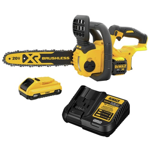 Outdoor Power Combo Kits | Dewalt DCCS620BDCB240C-BNDL 20V MAX XR Brushless Lithium-Ion 12 in. Compact Chainsaw and 20V MAX 4 Ah Lithium-Ion Battery and Charger Starter Kit Bundle image number 0