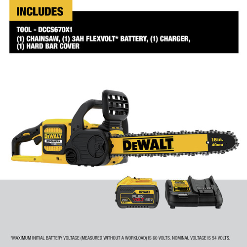 Dewalt 60V MAX FLEXVOLT Brushless Lithium Ion 16 in. Cordless Chainsaw Kit 3 Ah DCCS670X1