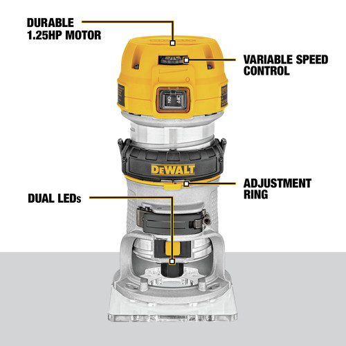Dewalt 110V 7 Amp 1 1 4 HP Variable Speed Max Torque Corded Compact Router DWP611