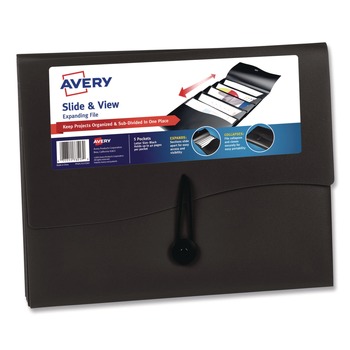 Avery 5 Sections Cord/Hook Closure Slide and View Expanding File - Letter, Black - 73517