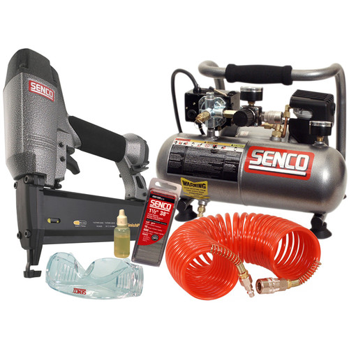 Clearance Center | SENCO PC0947 FinishPro 18 Gauge Brad Nailer and 0.5 HP 1 Gallon Oil-Free Hand Carry Air Compressor Combo Kit image number 0