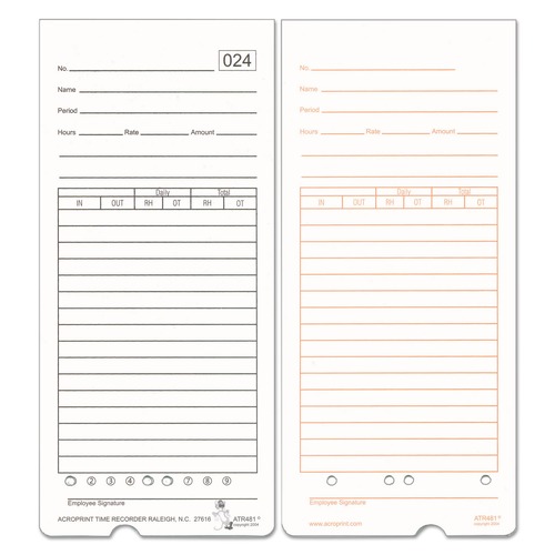 Acroprint 7.5 in. x 3.35 in. Two Sides Time Clock Cards for Acroprint ATR480 (50/Pack) - 09-9115-000