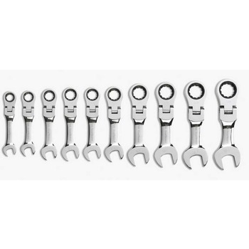 GearWrench 10-Piece 12-Point Metric Stubby Flex Combo Ratcheting Wrench Set - 9550