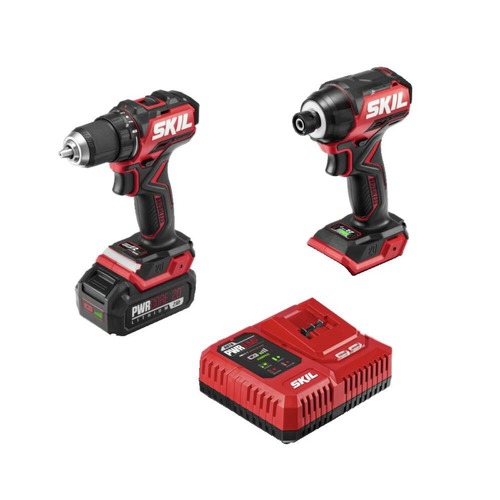 Combo Kits | Skil CB8437B-10 20V PWRCORE 20 Brushless Compact Lithium-Ion Cordless Drill Driver and Impact Driver Combo Kit (2 Ah) image number 0