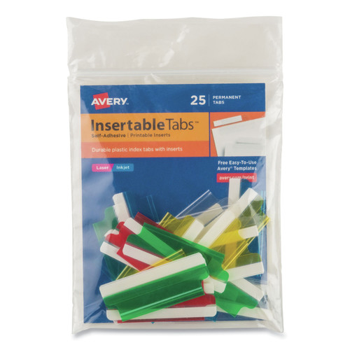 July Member-Exclusive Offer Save 10% off on One Item | Avery 16239 2 in. Wide 1/5-Cut Insertable Index Tabs with Printable Inserts - Assorted Colors (25/Pack) image number 0