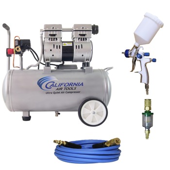 California Air Tools 1 HP 8 Gallon 60 dB Ultra Quiet Oil-Free Lightweight Air Compressor and LVLP Spray Painting Kit - CAT-8010-PK