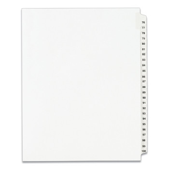 Avery 01333 11 in. x 8.5 in. 25-Tab 76 to 100 Avery Style Preprinted Legal Exhibit Side Tab Index Dividers - White (1-Set)