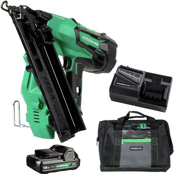 NAILERS AND STAPLERS | Metabo HPT NT1865DMASTM 18V MultiVolt Brushless Lithium-Ion Cordless 15-Gauge Angled Finish Nailer Kit (2 Ah)