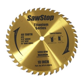 BLADES | SawStop Titanium Series 10 in. 40 Tooth Premium Woodworking Blade - BTS-R-40ATB