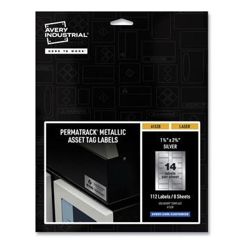 Avery 61528 PermaTrack 1.25 in. x 2.75 in. Laser Printers Asset Tag Labels - Metallic Silver (112/Pack)