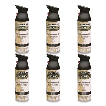 AUTO CARE AND DETAILING | Rust-Oleum Universal Premium Spray Paint, Gloss Black, 12 oz Aerosol Can, 6/Carton - 245196