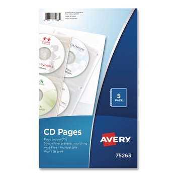 Avery 75263 4-Disc Capacity 2-Sided CD Organizer Sheets for 3-Ring Binder - Clear (5/Pack)