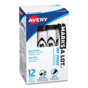 Avery 24408 MARKS A LOT Desk-Style Broad Chisel Tip Dry Erase Marker - Black (1-Dozen)
