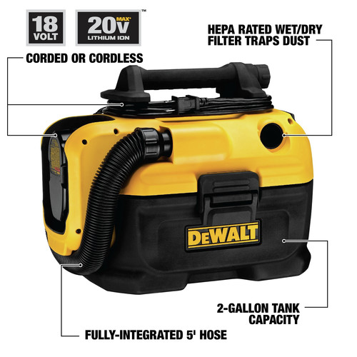Dewalt 20V MAX Cordless Corded Lithium Ion Wet Dry Vacuum Tool Only DCV581H