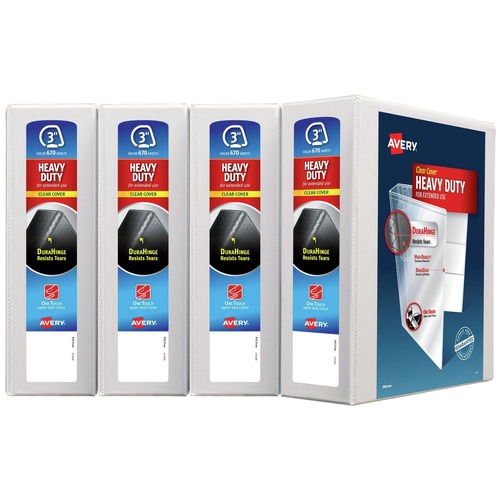 July Member-Exclusive Offer Save 10% off on One Item | Avery 79193 11 in. x 8.5 in. 3 Rings 3 in. Capacity Heavy-Duty View Binder with DuraHinge and Locking One Touch EZD Rings - White (4/Carton) image number 0