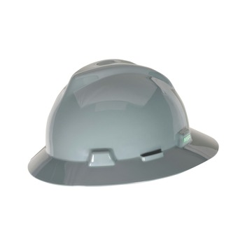 MSA V-Gard Slotted Full-Brim Hat with Fas-Trac III Suspension - Gray - 475367
