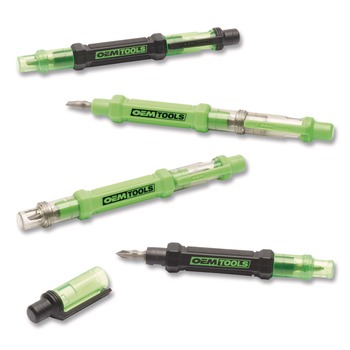 HAND TOOLS | GreatNeck 5.38 in. Long Phillips/Slotted Bits Metric Sockets 6-Way Pen-Style Screw/Nut Driver - Black/Green, Green/Clear (4/Pack) - 22537
