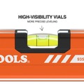 Levels | Klein Tools 93524MAG 24-Inch Box Level, Magnetic Box Beam Bubble Level, 3 Vials, High Visibility Orange, Aluminum Body, V-Groove and Magnet Track image number 4