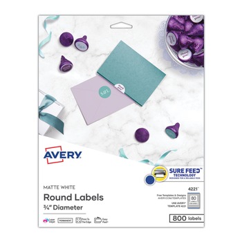 Avery 04221 0.75 in. Diameter Printable Self-Adhesive Permanent ID Labels with Sure Feed - White (800/Pack)