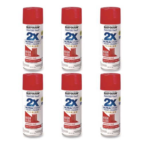 Paint | Rust-Oleum 331180 Painter's Touch 2X Ultra Cover Spray Paint, High Gloss Strawberry Fields, 12 oz Aerosol Can, 6/Carton image number 0