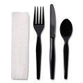  | Boardwalk BWKFKTNHWPSBLA Heavyweight Fork/Knife/Napkin/Teaspoon 4-Piece Plastic Cutlery Kit - Black (250/Carton) image number 4